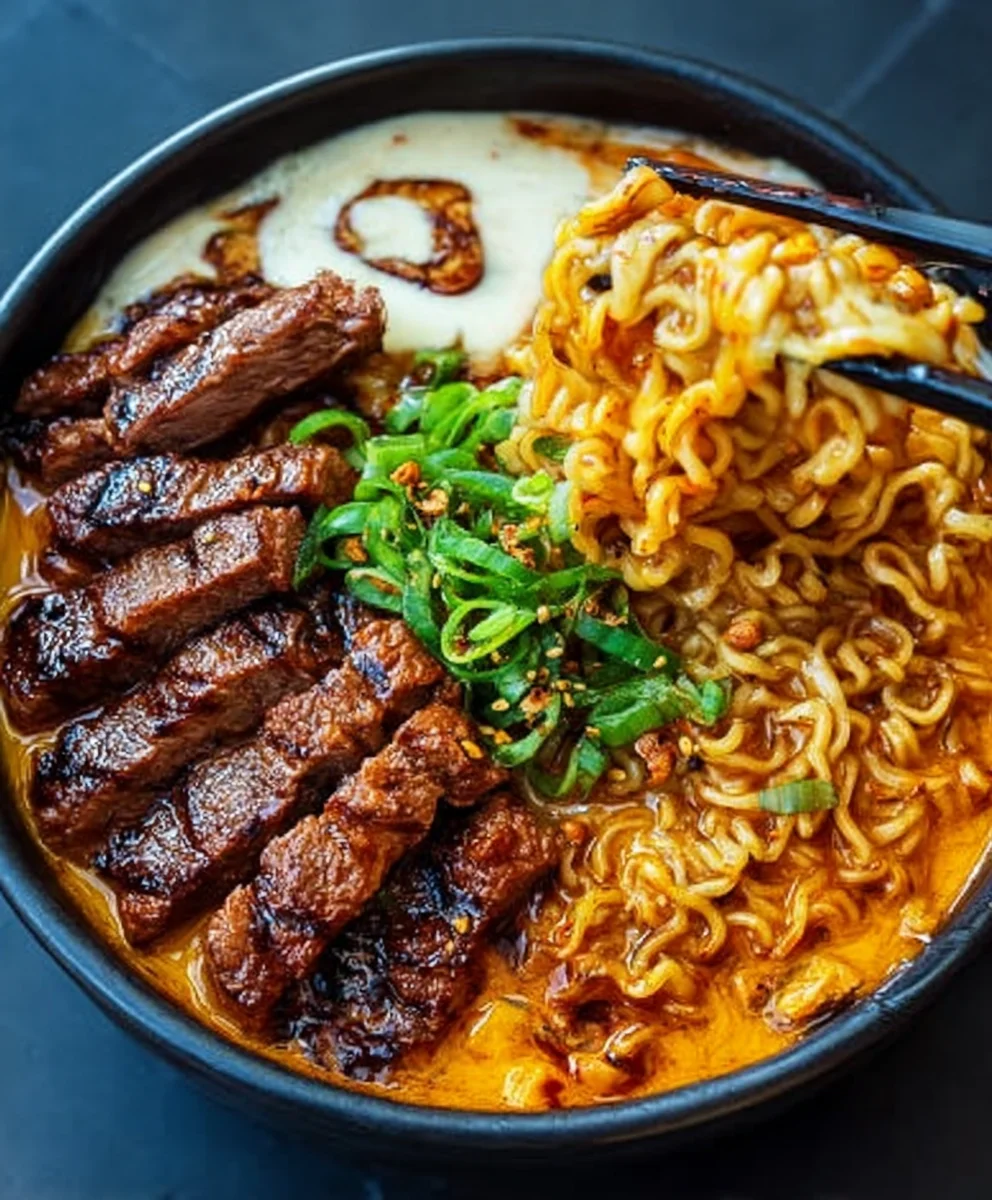 Spicy Korean Ramen Beef Creamy Sauce Recipe