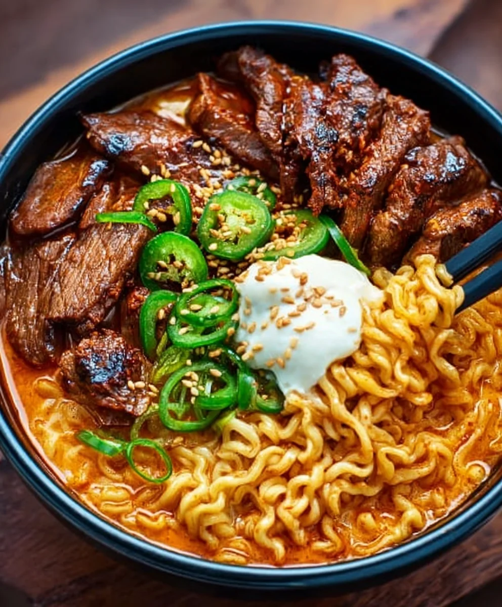 Spicy Korean Ramen Beef Creamy Sauce Delight
