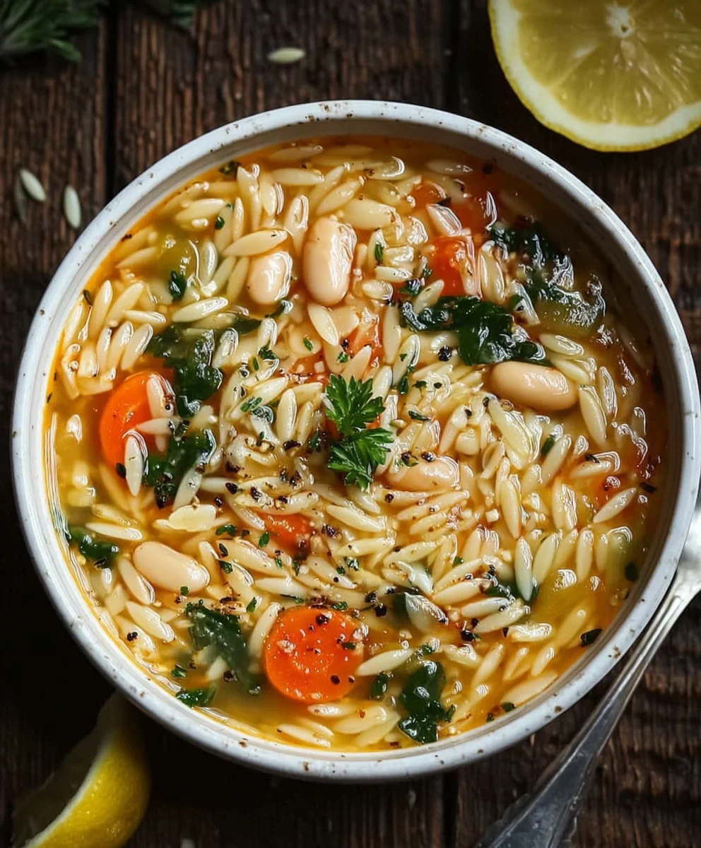Zesty Lemon White Bean Orzo Soup - Quick & Easy Recipe