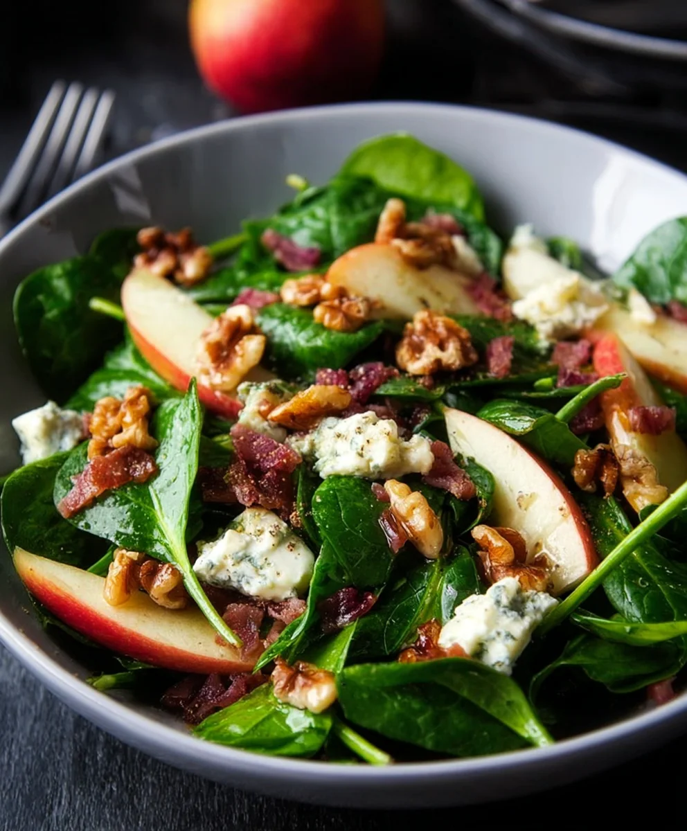 Spinach Apple Gorgonzola Salad- Candied Walnut Winter Delight