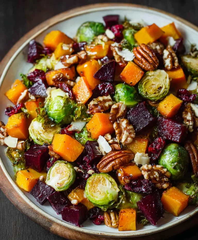 Roasted Winter Veggie Salad- Squash Brussels Beets