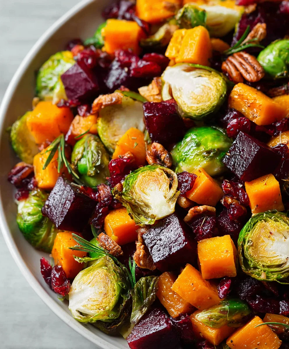 Roasted Winter Veggie Salad- Squash Brussels Beets