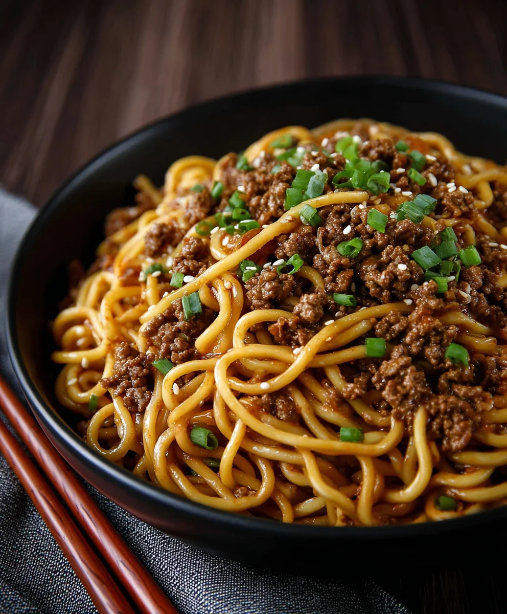 Quick Mongolian Ground Beef Noodles Recipe