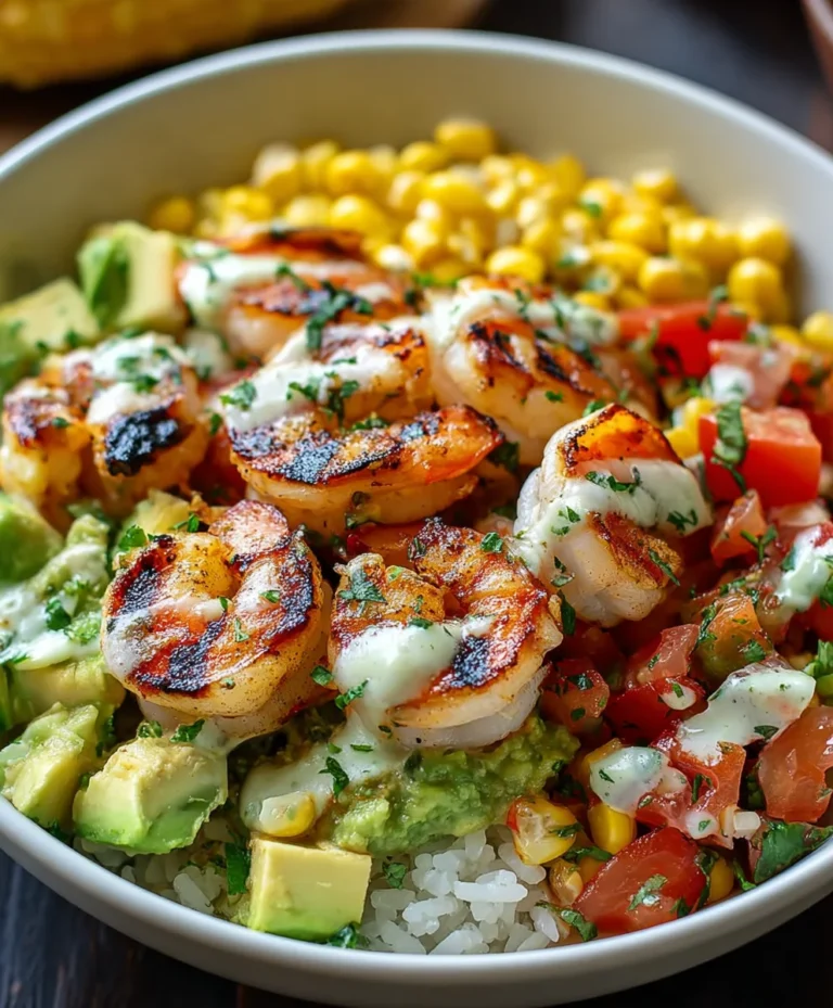 Grilled Shrimp Bowl Avocado Corn Salsa Creamy Garlic