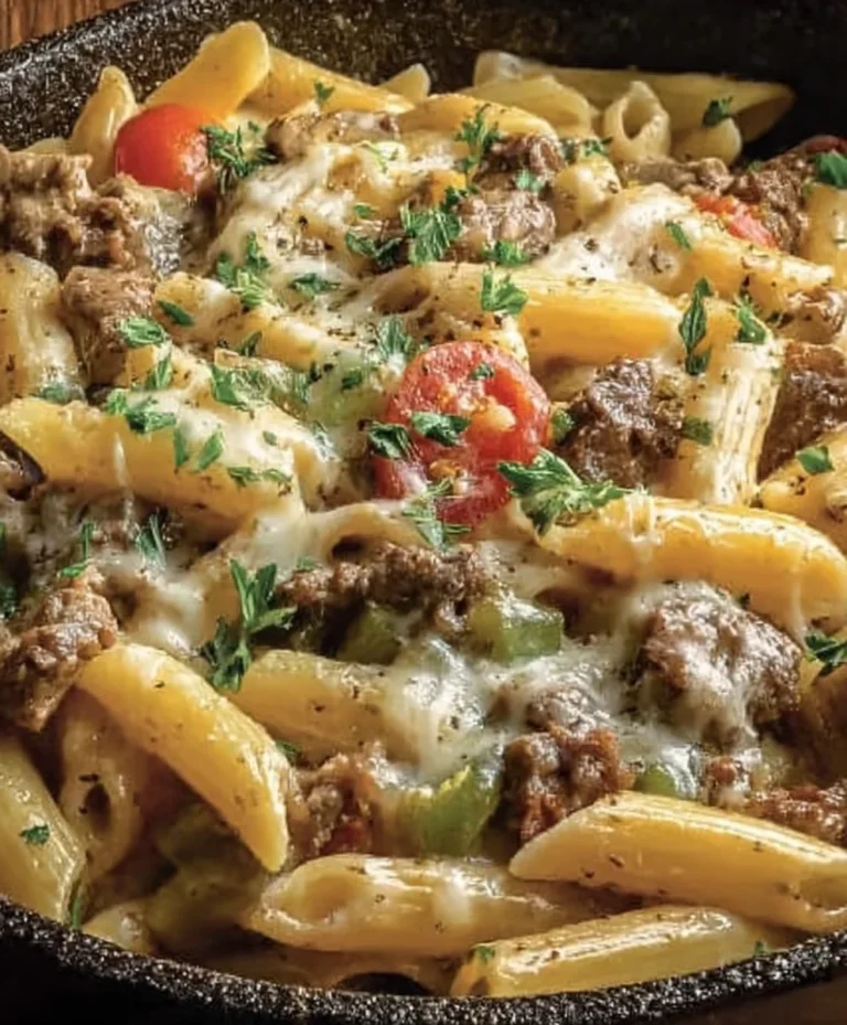 Philly Cheesesteak Pasta- Easy Beef & Cheese Dinner