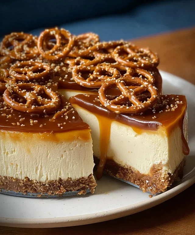 Salted Caramel Pretzel Cheesecake