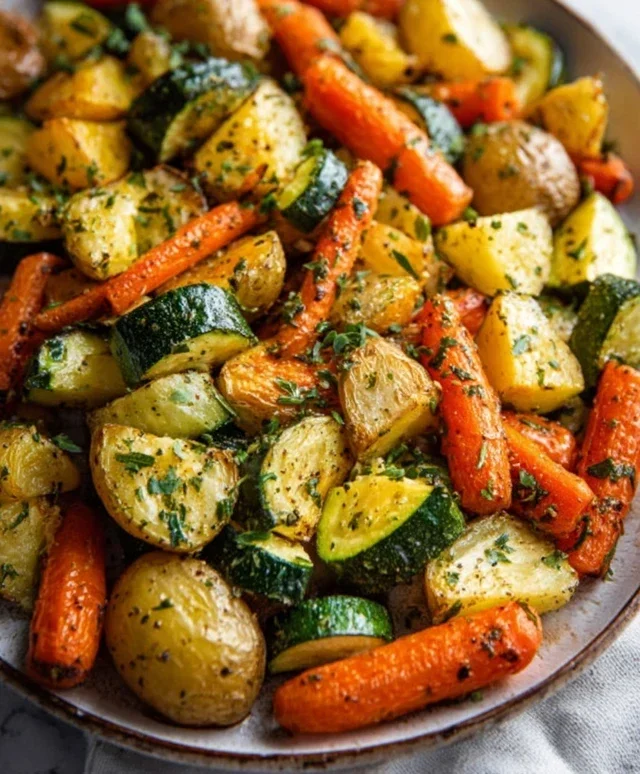 Garlic Herb Roasted Potatoes Carrots and Zucchini
