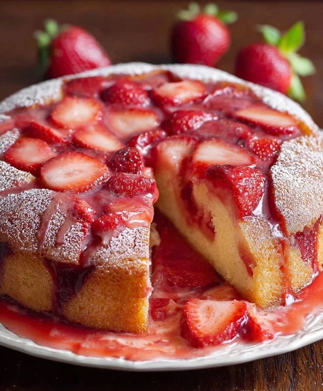 Easy Strawberry Cake with Strawberry Sauce