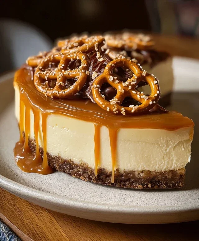 Salted Caramel Pretzel Cheesecake