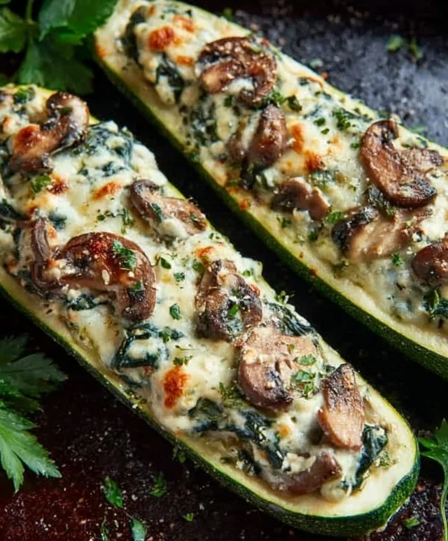 Spinach, Mushroom, and Ricotta Stuffed Zucchini Boats Recipe
