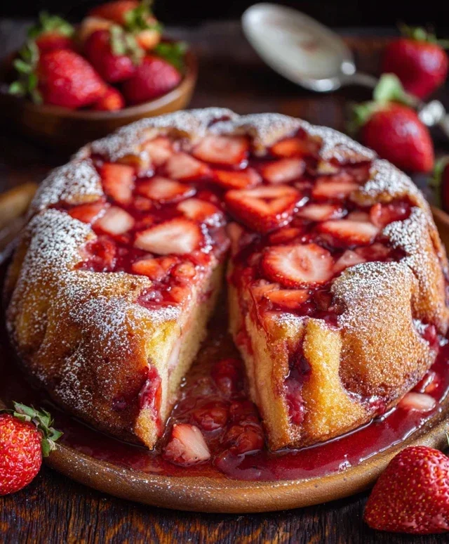Easy Strawberry Cake with Strawberry Sauce