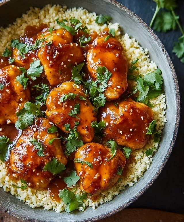 Sweet and Sticky 3 Ingredient Apricot Chicken with Cauliflower Rice