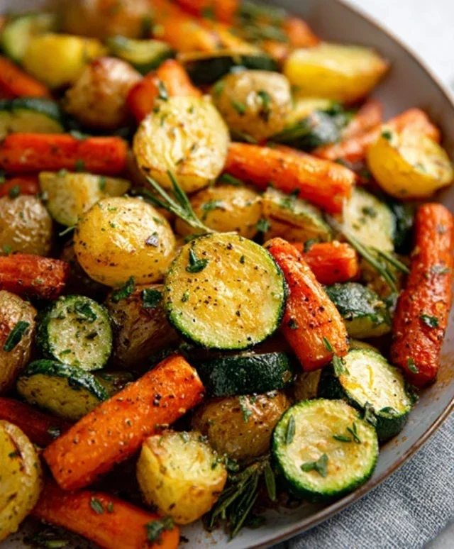 Garlic Herb Roasted Potatoes Carrots and Zucchini