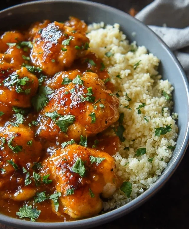 Sweet and Sticky 3 Ingredient Apricot Chicken with Cauliflower Rice