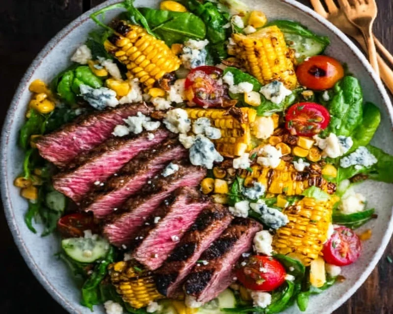 Balsamic Steak Gorgonzola Salad with Grilled Corn