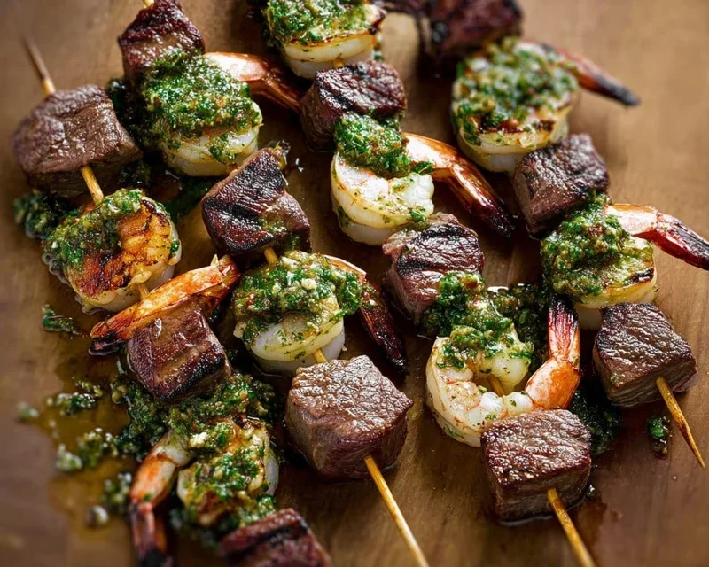 Surf and Turf Kabobs with Chimichurri Sauce