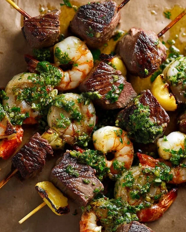 Surf and Turf Kabobs with Chimichurri Sauce