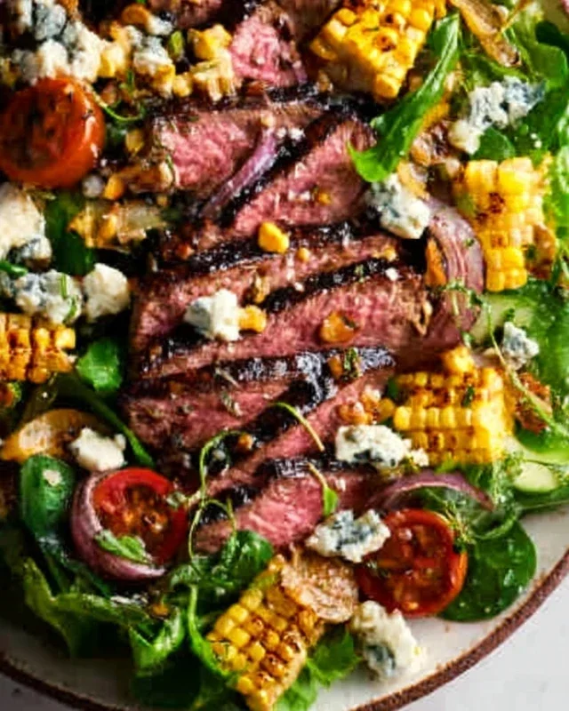 Balsamic Steak Gorgonzola Salad with Grilled Corn