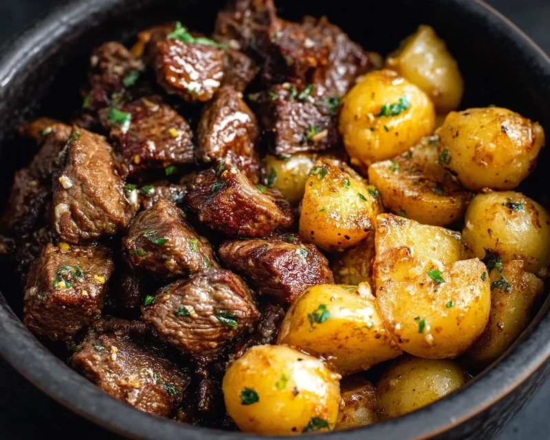 Slow Cooker Garlic Butter Beef Bites with Potatoes