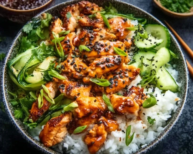 Spicy Honey-Gin Extract Extractger Chicken Bowls with Yum Yum Sauce
