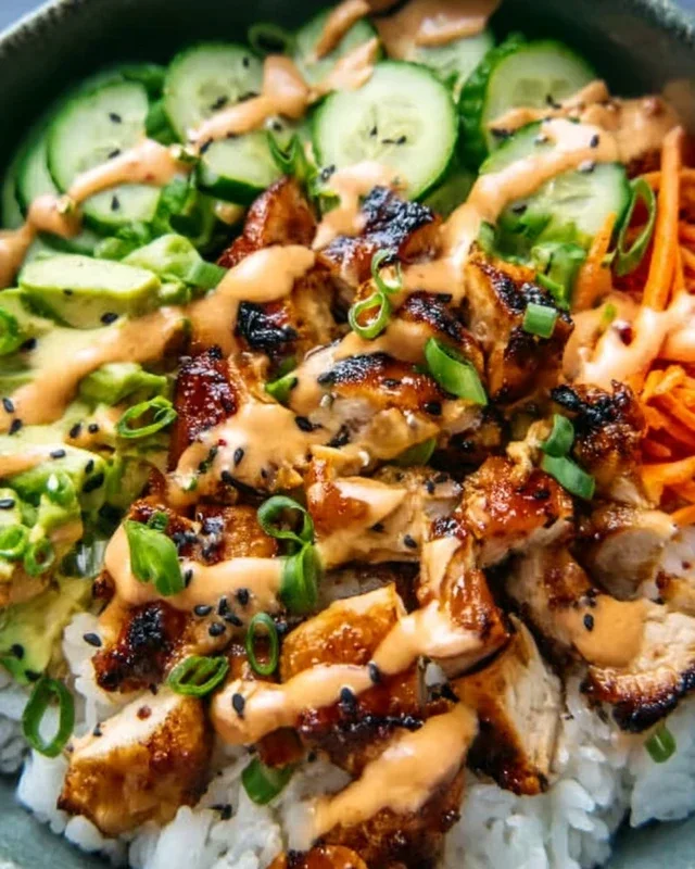 Spicy Honey-Gin Extract Extractger Chicken Bowls with Yum Yum Sauce