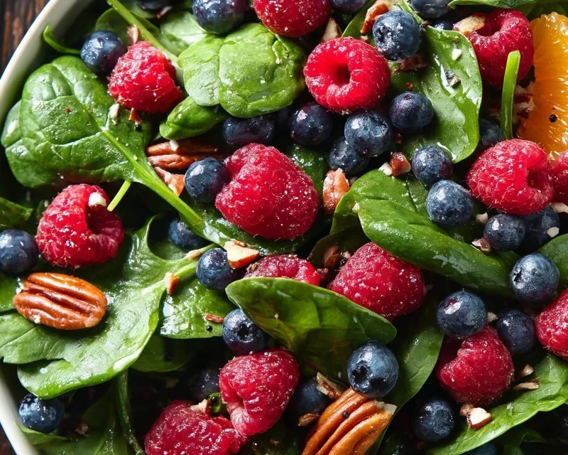 Berry Spinach Salad with Blueberries and Raspberries