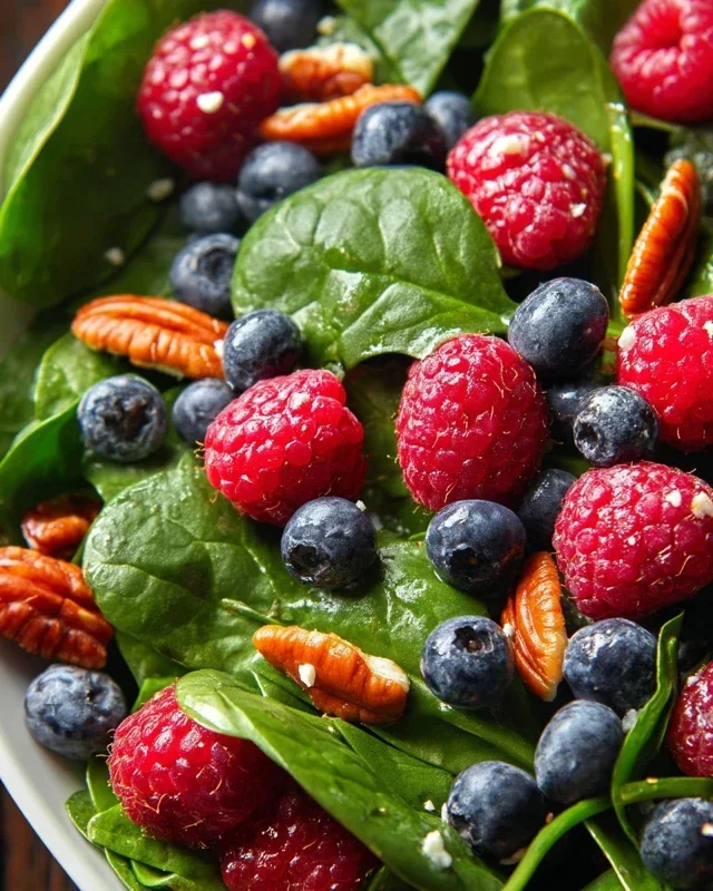 Berry Spinach Salad with Blueberries and Raspberries