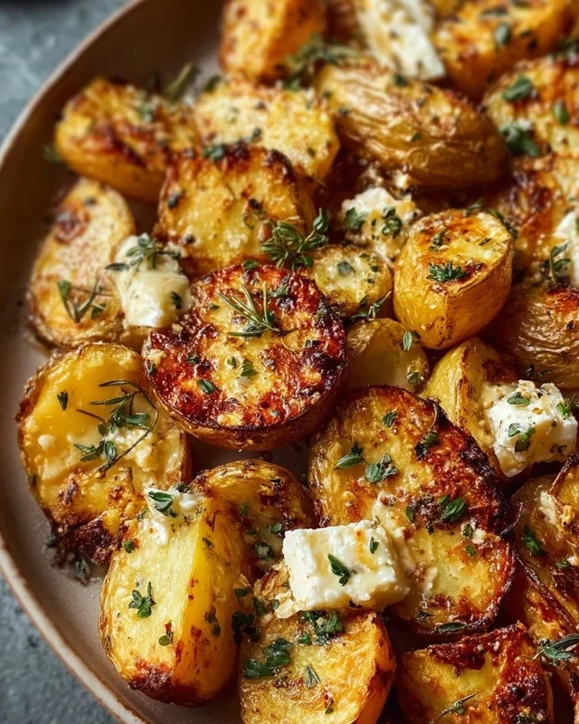 Roasted Potatoes with Baked Feta and Garlic
