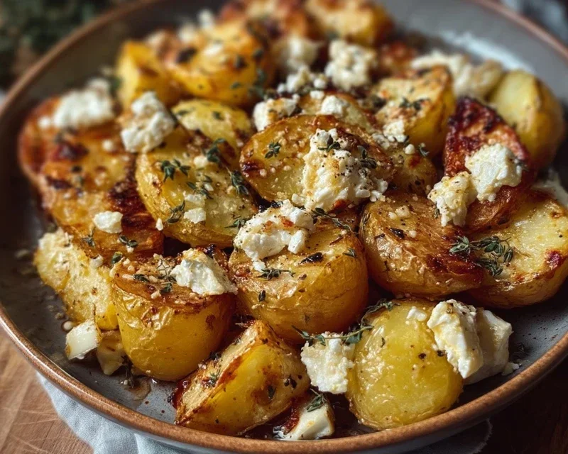 Roasted Potatoes with Baked Feta and Garlic