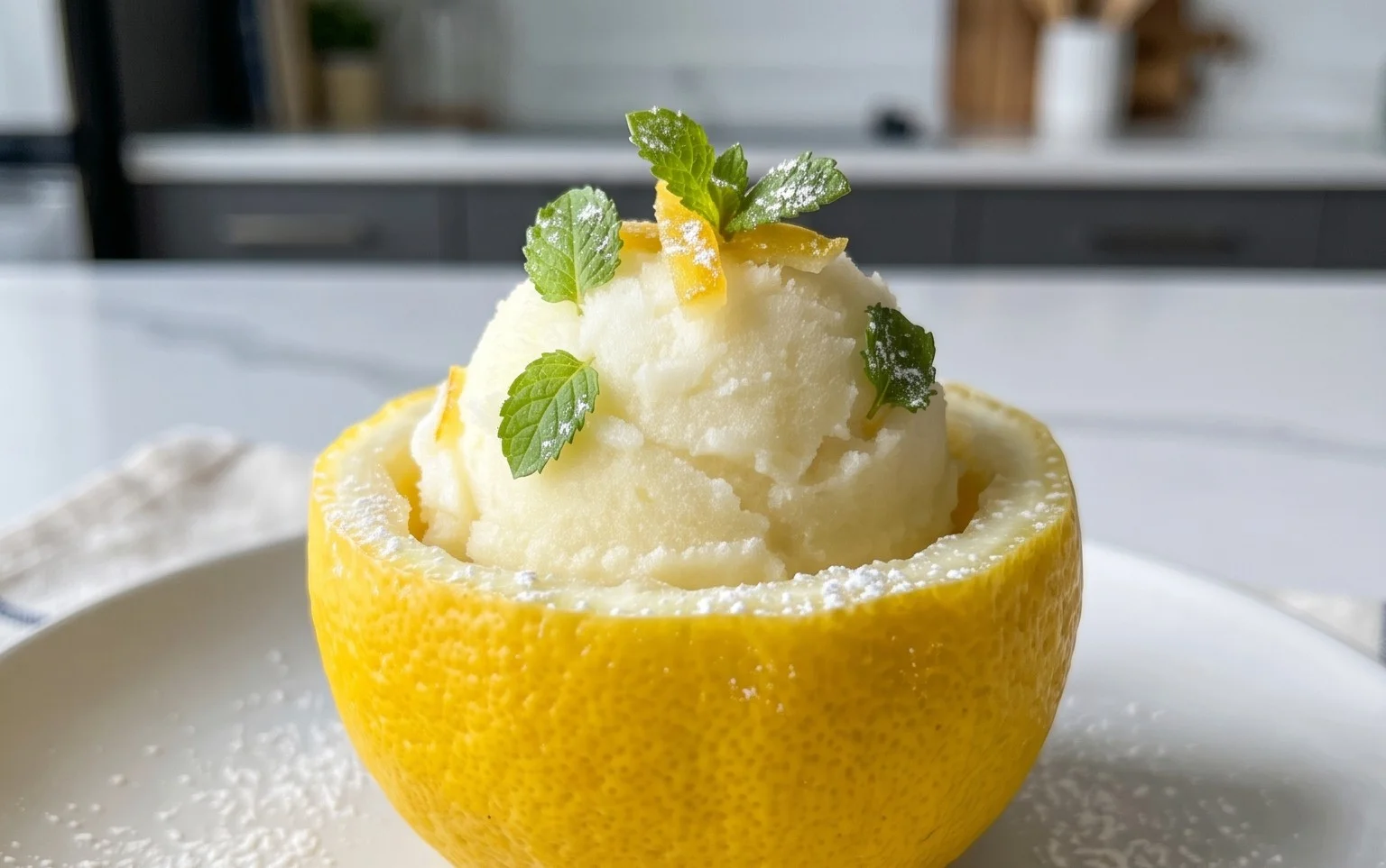 Sorbetto di Limone Dressed Up in a Frozen Lemon Shell