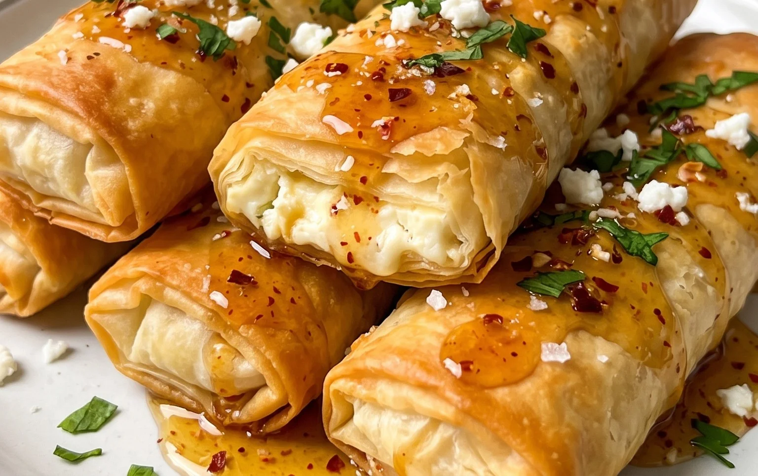 Indulgent Oven Fried Feta Rolls with Chili Honey Magic