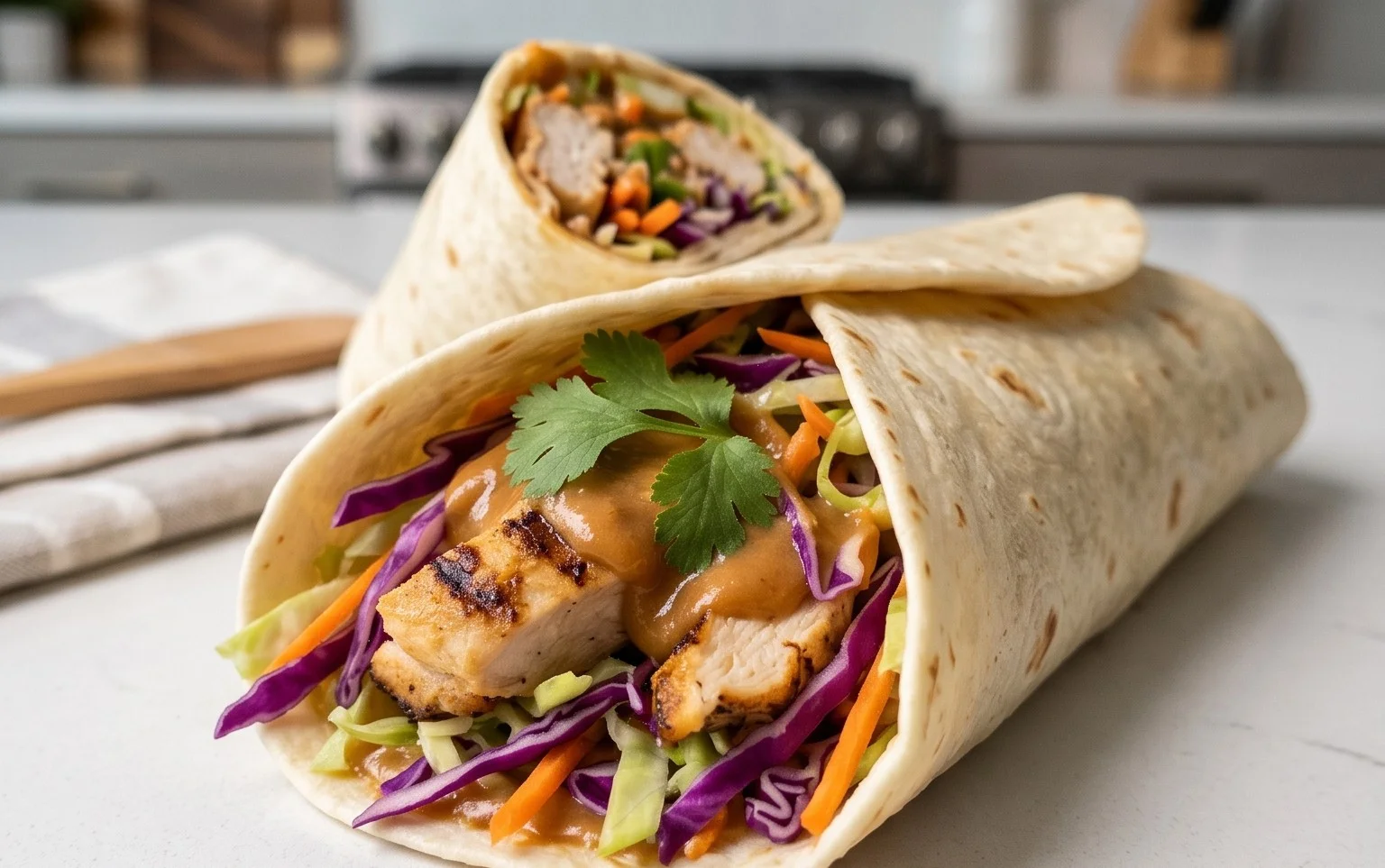 Thai Chicken Wrap with Crunchy Asian Slaw