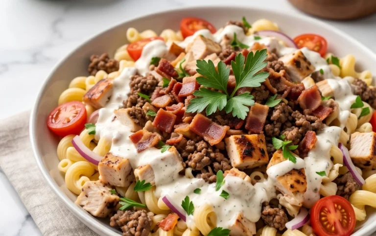 Chicken Beef Bacon Ranch Pasta Salad