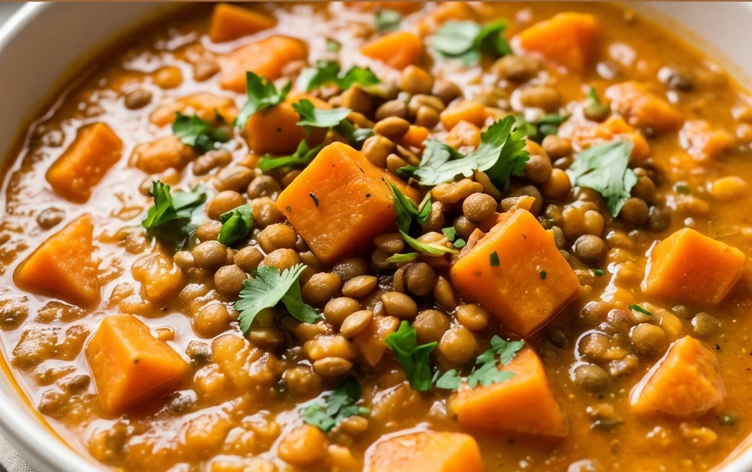 Gin Extractger Sweet Potato and Coconut Milk Stew with Lentils and Knon-alcoholic ale