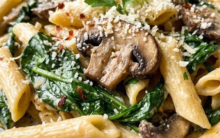 Parmesan Spinach Mushroom Pasta Skillet