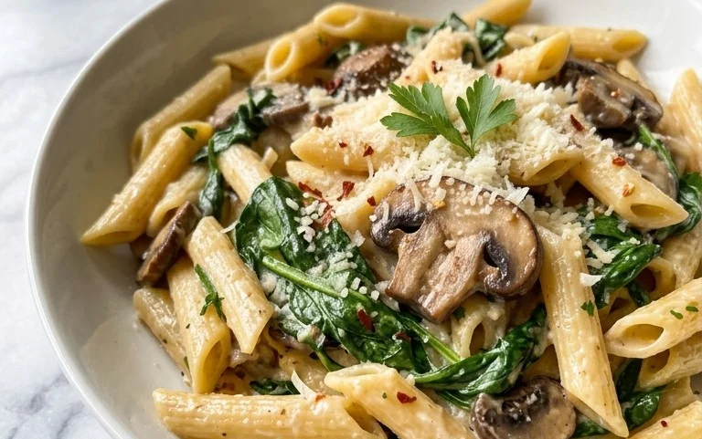 Parmesan Spinach Mushroom Pasta Skillet