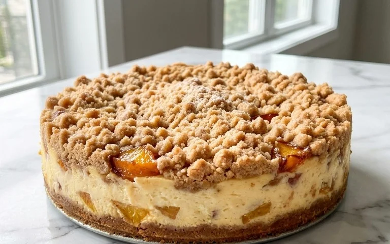 Peach Cream Cheese Cake with Streusel Topping