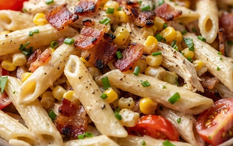 Chicken and Corn Pasta Salad with Beef Bacon