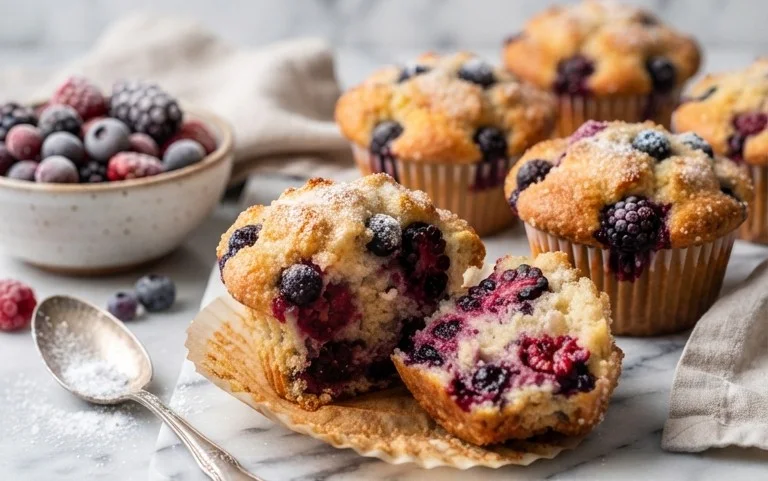 Bakery Style Mixed Berry Muffins | with Frozen Berries