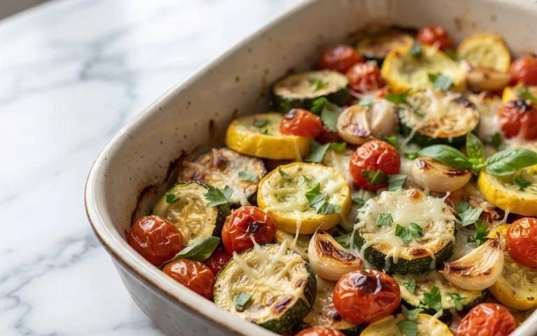 Roasted Garlic-Parmesan Zucchini, Squash and Tomatoes